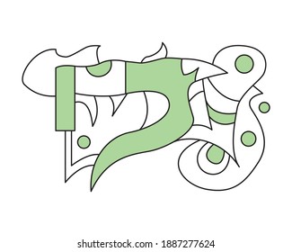 Abstract line art design. Black lines and green colors with geometric shapes like circles and rectangles. Everything on a white background.