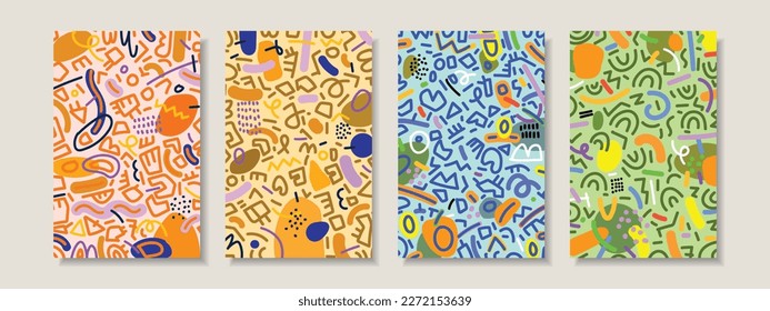 Abstract line art doodles set hand drawn vector illustration.