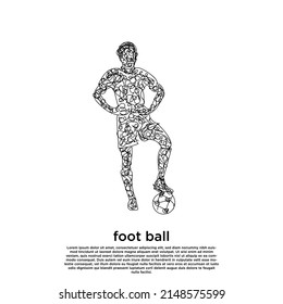 abstract line art drawing of football player.vector illustration.doodle of football player carrying the ball.eps 10