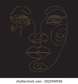 Abstract line art face with ancient Egyptian style eye makeup illustration.