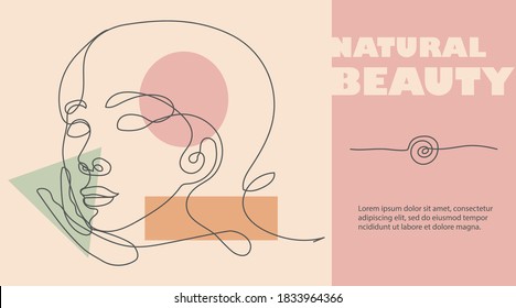 Abstract line art face design template. Continuous line woman portrait. Beautiful girls. Natural ans simple beauty symbol. Abstract geometric shapes. Vector illustration.