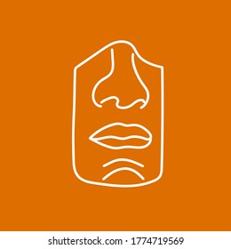 Abstract line art face, modern minimalist men, young guy portrait. Hand drawn character. Great for digital artwork,  logo, home decor posters, tote bag, t-shirt print, mobile case. Vector illustration
