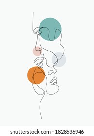 Abstract line art face, modern contemporary minimalist woman portrait. Young girl hand drawn character
