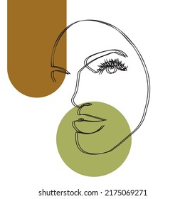 Abstract line art face, modern contemporary minimalist woman portrait. Young hand designed character. Abstract vector illustration. Shape collage digital art.