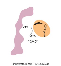 Abstract line art face painting contemporary portrait. Minimalism hand drawn vector. Lady face drawing. Modern retro vintage for print, web, postcard. Illustration in minimal style.