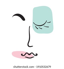 Abstract line art face painting contemporary portrait. Minimalism hand drawn vector. Lady face drawing. Modern retro vintage for print, web, postcard. Illustration in minimal style.