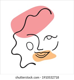 Abstract line art face painting contemporary portrait. Minimalism hand drawn vector. Lady face drawing. Modern retro vintage for print, web, postcard. Illustration in minimal style.