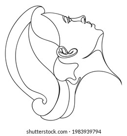 Abstract line art female portrait in profile illustration.