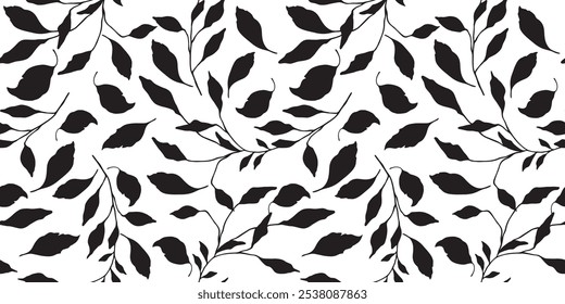 Abstract line art floral background with leaves seamless pattern. Hand drawn outline design for fabric , print, cover, banner and invitation
