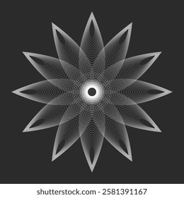 Abstract line art floral pattern. Design geometric element. Spirograph abstract vector element. White vector linear flower isolated on black background.