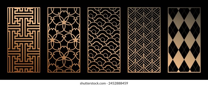 Abstractas arte de línea y patrón de flores. Corte por láser con diseño de línea. Diseño para tallado en madera, decoración de paneles de pared, corte de metales, artes de pared, fondo de cubierta, Fondo de pantalla y Anuncio.