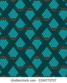 Abstract Line Art Green & Blue Color Grape Seamless Repeat Pattern Great for spring and summer wallpaper, backgrounds, invitations, packaging design projects. Surface pattern design