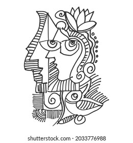 arte de línea abstracta dibujado en fondo oscuro con arte abstracto de línea de pincel de aves.