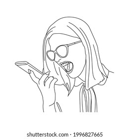 Abstract line art hate calling girl isolated on white background