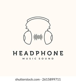 Abstract Line Art Headphone Logo with Sound Wave Vector Illustration Design, Creative abstract line art illustration of headphones with a central sound wave element logo design