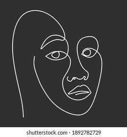 Resumen de la línea de arte rostro humano. Perfil de mujer decorativa. Vector para elemento web o de impresión