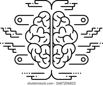An abstract line art icon depicting a stylized brain divided into two hemispheres. 