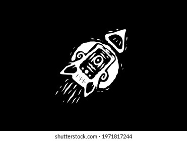 Abstract line art illustration drawing of flying rocket design