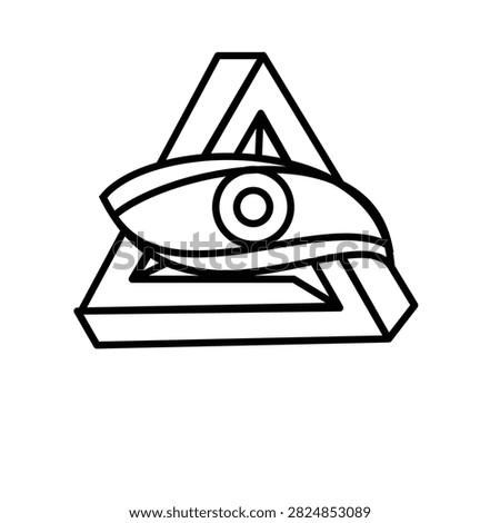 Abstract line art illustration of an eye inside an impossible triangle. Symbolizing illusion, perception, and mystery, it's ideal for conceptual design and spiritual themes.