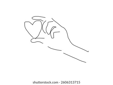 Abstract Line Art Illustration of a Hand Holding a Heart.