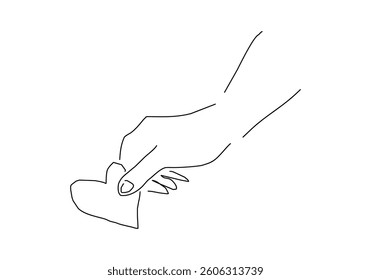 Abstract Line Art Illustration of a Hand Holding a Heart.