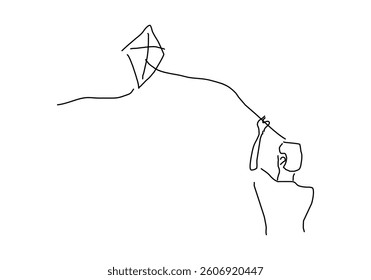 Abstract line art illustration representing kite flying