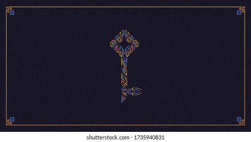 Abstract line art Key symbol with copy space on left and right side for text. Digital line art illustration. Inpirational poster for your room or workspace.