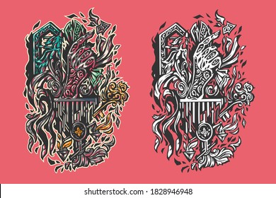 Abstract line art lawyer justice and corruption in graffiti style painting vector illustration 