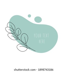 Abstract line art leaf. Eucalyptus contour drawing. Minimal art leaf on abstract shapes background. Modern minimal black and white botanical illustration. Background template with space for text.