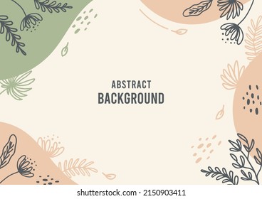 Abstract Line Art Leaf. Minimal Art Leaf On Abstract Shapes Backgroud. Banner Design And Web, Internet Vector Fashion Ads Background.