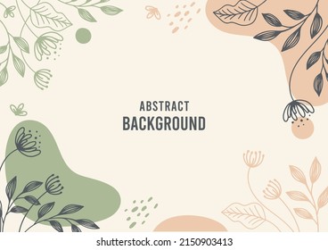 Abstract Line Art Leaf. Minimal Art Leaf On Abstract Shapes Backgroud. Banner Design And Web, Internet Vector Fashion Ads Background.