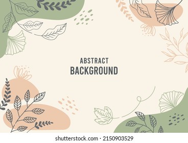 Abstract Line Art Leaf. Minimal Art Leaf On Abstract Shapes Backgroud. Banner Design And Web, Internet Vector Fashion Ads Background.