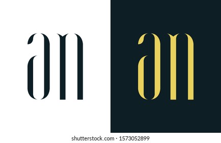 Abstract line art letter AM logo. This logo icon incorporate with two letter in the creative way. It will be suitable for Restaurant, Royalty, Boutique, Hotel, Heraldic, Jewelry.