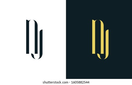 Abstract line art letter NJ logo. This logo icon incorporate with two letter in the creative way. It will be suitable for Restaurant, Royalty, Boutique, Hotel, Heraldic, Jewelry.