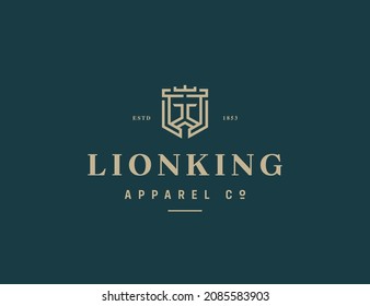 Abstract line art lion king logo template