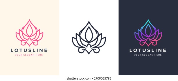 abstract line art lotus logo design in 3 color