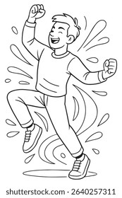 Abstract line art of a man doing a fist pump with full-body energy