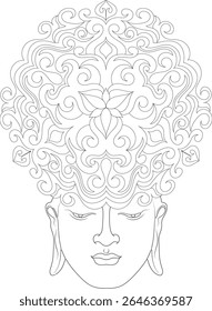 Resumo da Linha Arte de Meditação Buda: Um Símbolo Sereno de Paz, Mindfulness e Iluminação Espiritual com Detalhes Ornatos.
