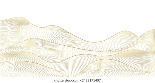 Abstract line art mountain landscape japanese background, dessert texture in luxury gold gradient color. Vector illustration	