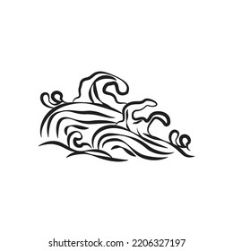 Abstract line art ocean wave design vector