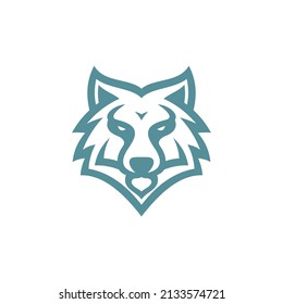 Abstract line art outline wolf head logo design, wolf face vector icon
