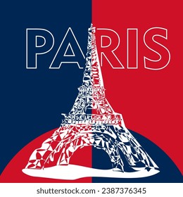 abstract line art of paris effel tower with dark blue and red colors, paris effel tower logo, vintage style shape