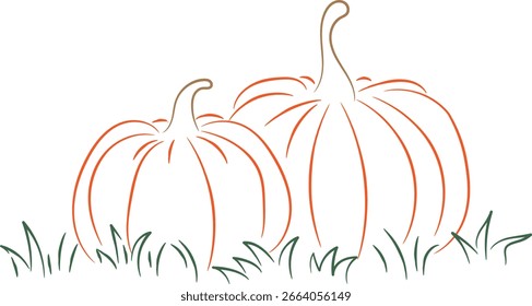  Abstract Line Art Pumpkins in the Grass