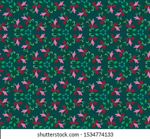 Abstract Line Art Red - Pink Color flower Seamless Repeat Pattern Great for spring and summer wallpaper, backgrounds, invitations, packaging design projects. Surface pattern design