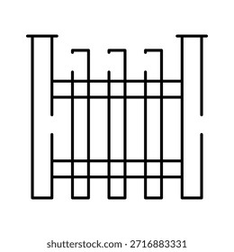 Abstrakte Linienkunst, die eine minimalistische Zaun- oder Torstruktur wiedergibt und die Konzepte von Grenze, Sicherheit, Schutz und Teilung in einem modernen Grafikdesign darstellt