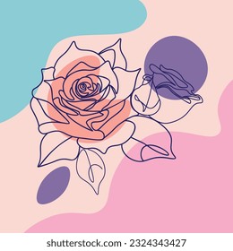 Abstract line art rose flowers with leaves minimalistic illustration.
