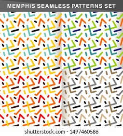 Abstract Line Art Seamless Pattern set with sweet and bright color, Memphis Seamless hipster line art, Fabric pattern Vector.