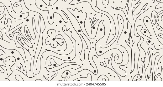 Abstrakte Linienkunst nahtloses Muster. Ästhetisches zeitgenössisches Blumendesign, Vektordesign. In den Dateieps sind die Uhren enthalten.