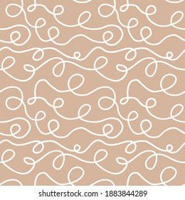 abstract line art seamless vector pattern. hand drawn curved white lines on paper beige background. 
For wrapping paper, card, poster, fabric print