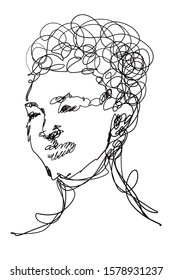 Abstract line art sketch drawing portrait of a woman smile face. vector illustration